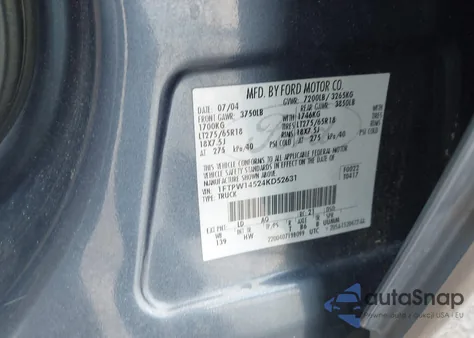 2004 Ford F-150 из США, поврежденный, VIN 1FTPW14524KD52631